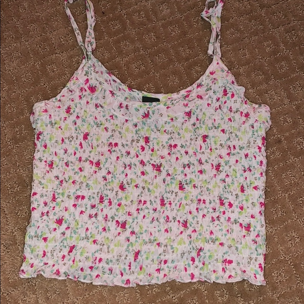 green, white, pink splattered tank top